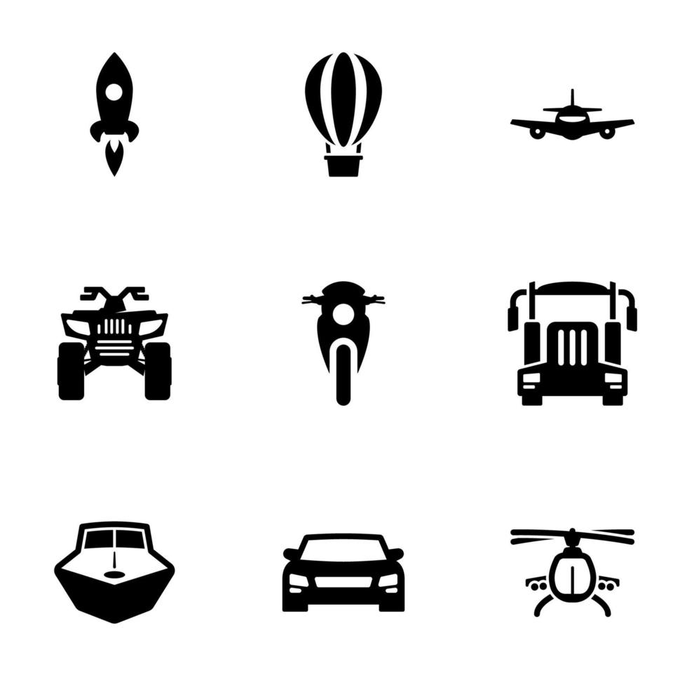 conjunto de iconos negros aislados en fondo blanco, en transporte temático vector