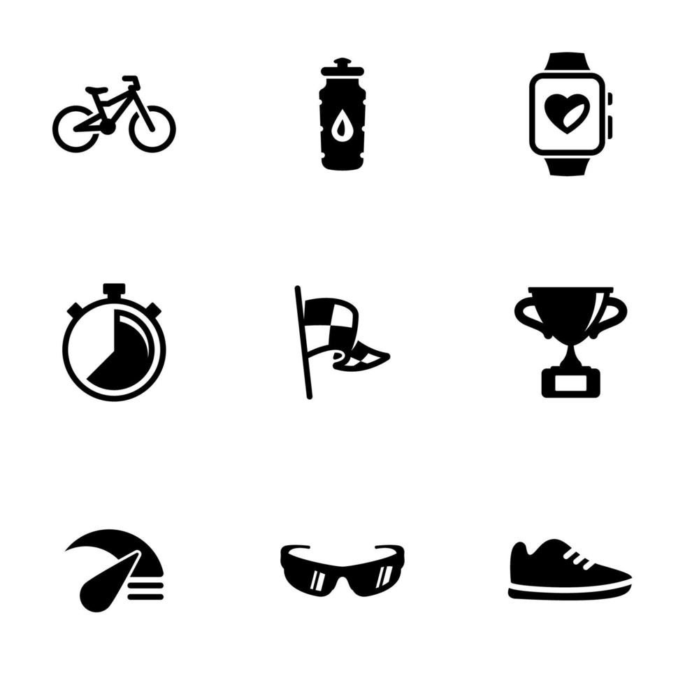 Set of black icons isolated on white background, on theme Cycling vector