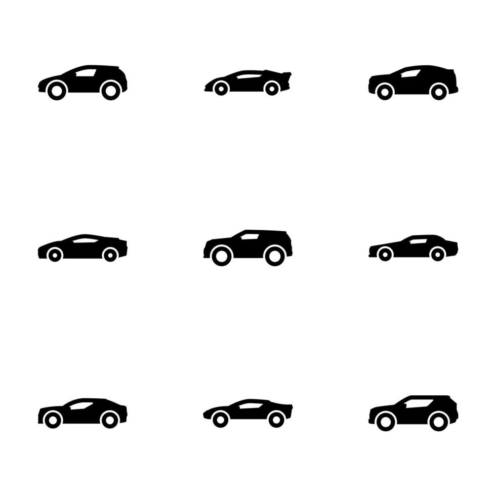 Set of black icons isolated on white background, on theme Car vector