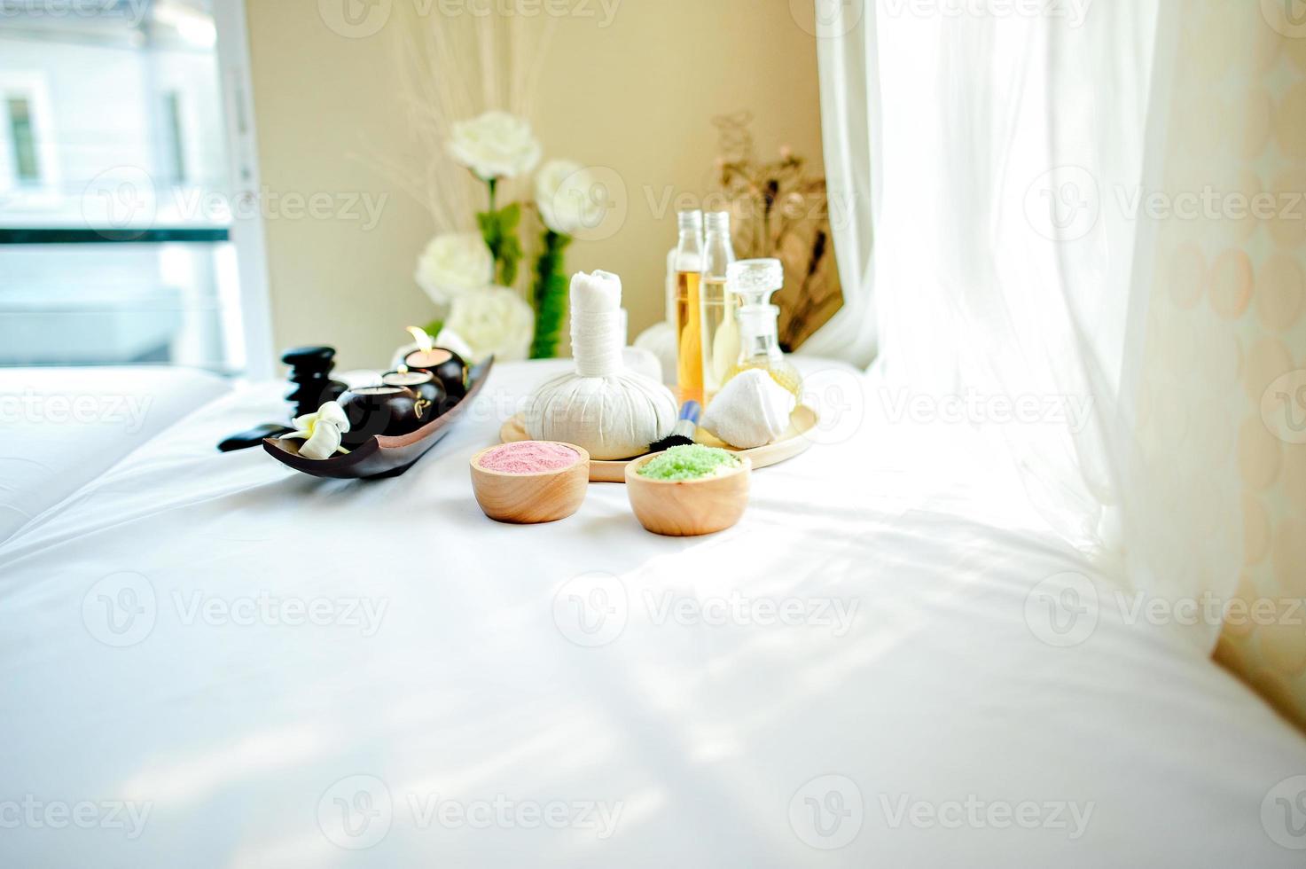 A beautiful spa element on a white fabric floor called a couch. Health Spa Equipment photo