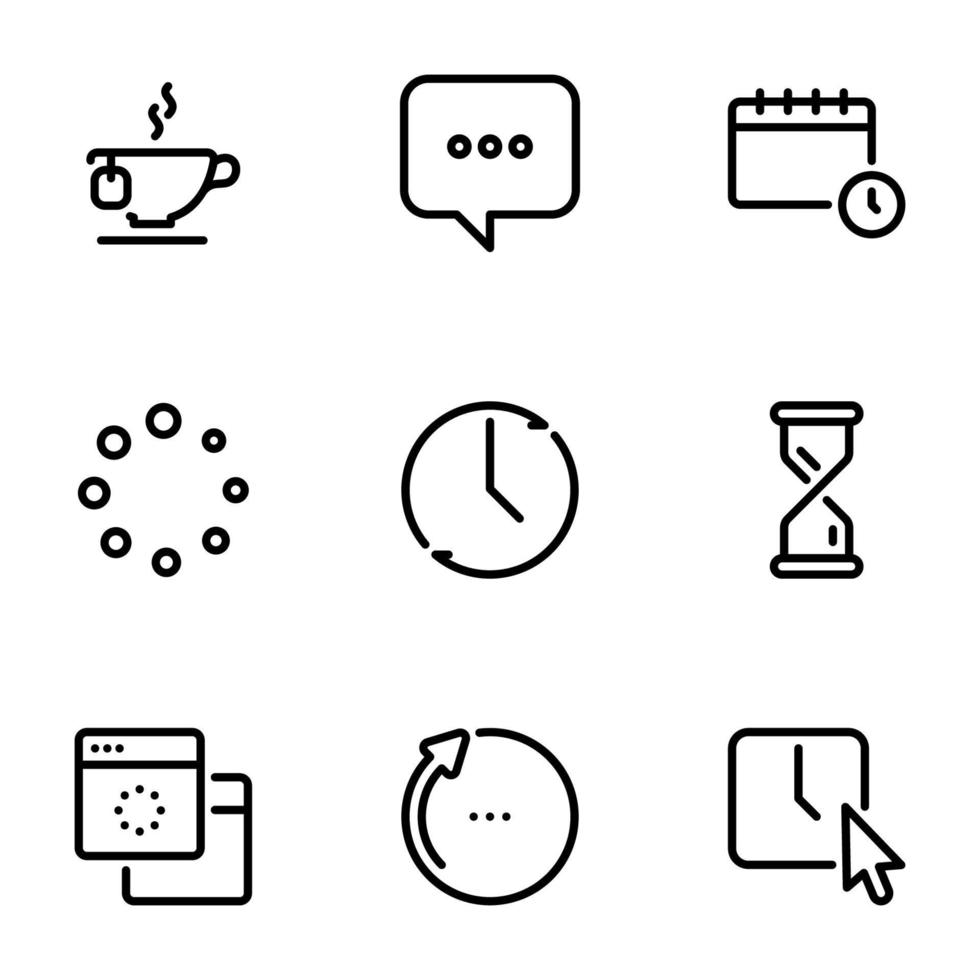 conjunto de iconos vectoriales negros, aislados en fondo blanco, en el tema esperando vector