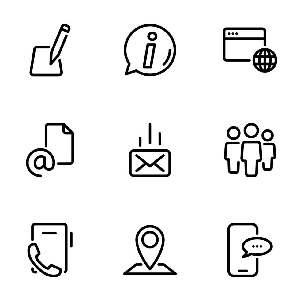 Set of black vector icons, isolated on white background, on theme Contact Us