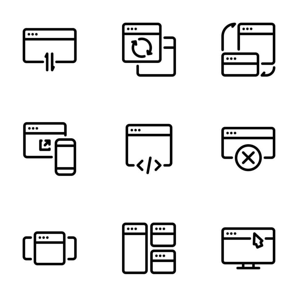 conjunto de iconos negros aislados en fondo blanco, en el navegador de temas vector
