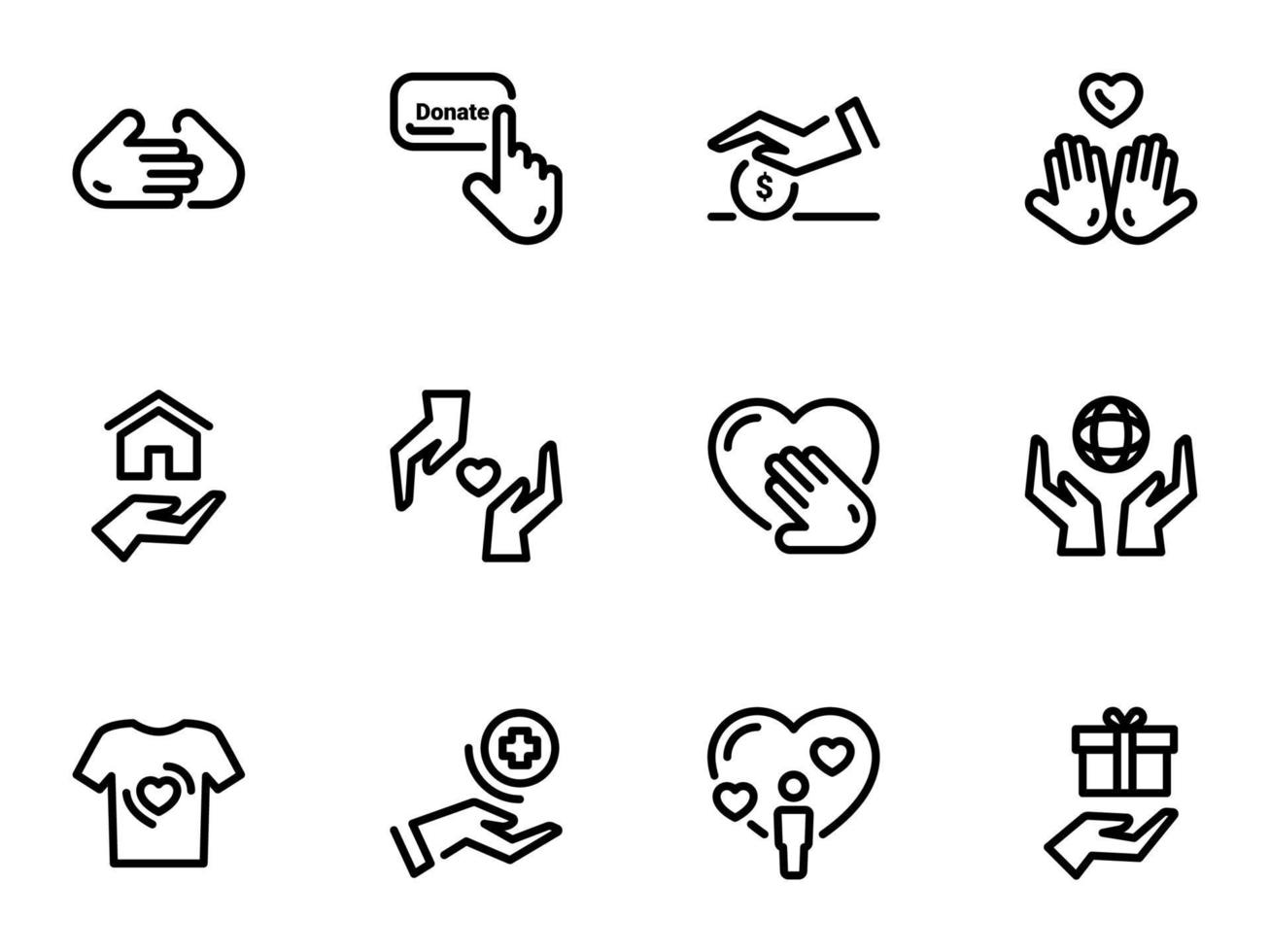 Set of black vector icons, isolated against white background. Illustration on a theme Charity and Donate