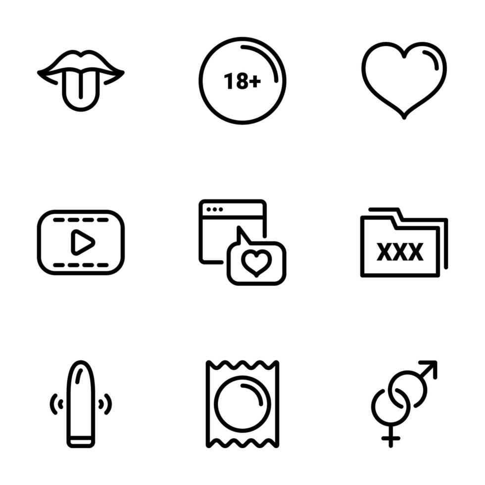 Set of black vector icons, isolated on white background, on theme Sex, love