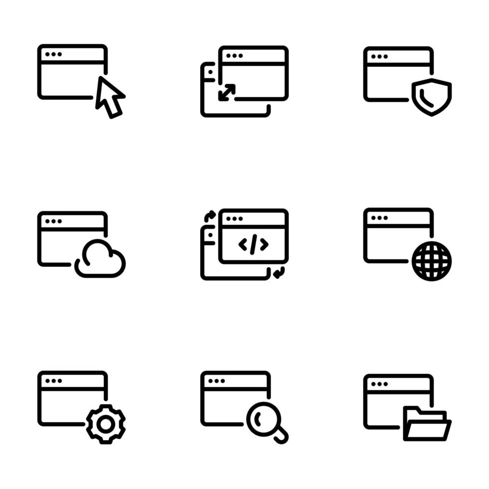 conjunto de iconos negros aislados en fondo blanco, en el navegador de temas vector