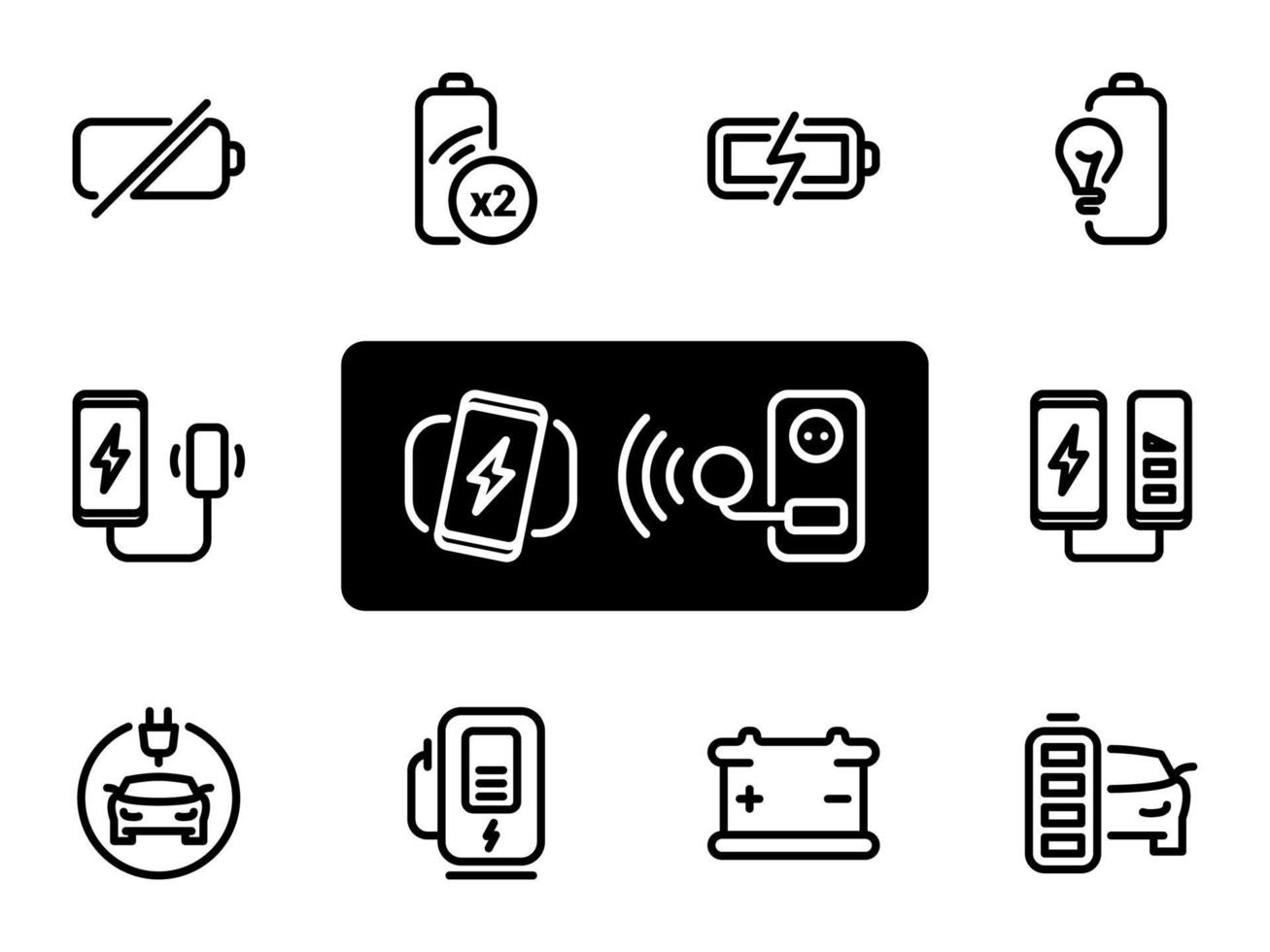 Set of black vector icons, isolated against white background. Illustration on a theme Modern electrical technology
