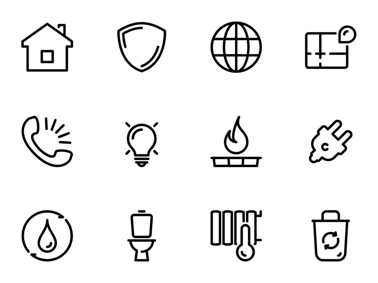 Set of black vector icons, isolated on white background, on theme Utilities