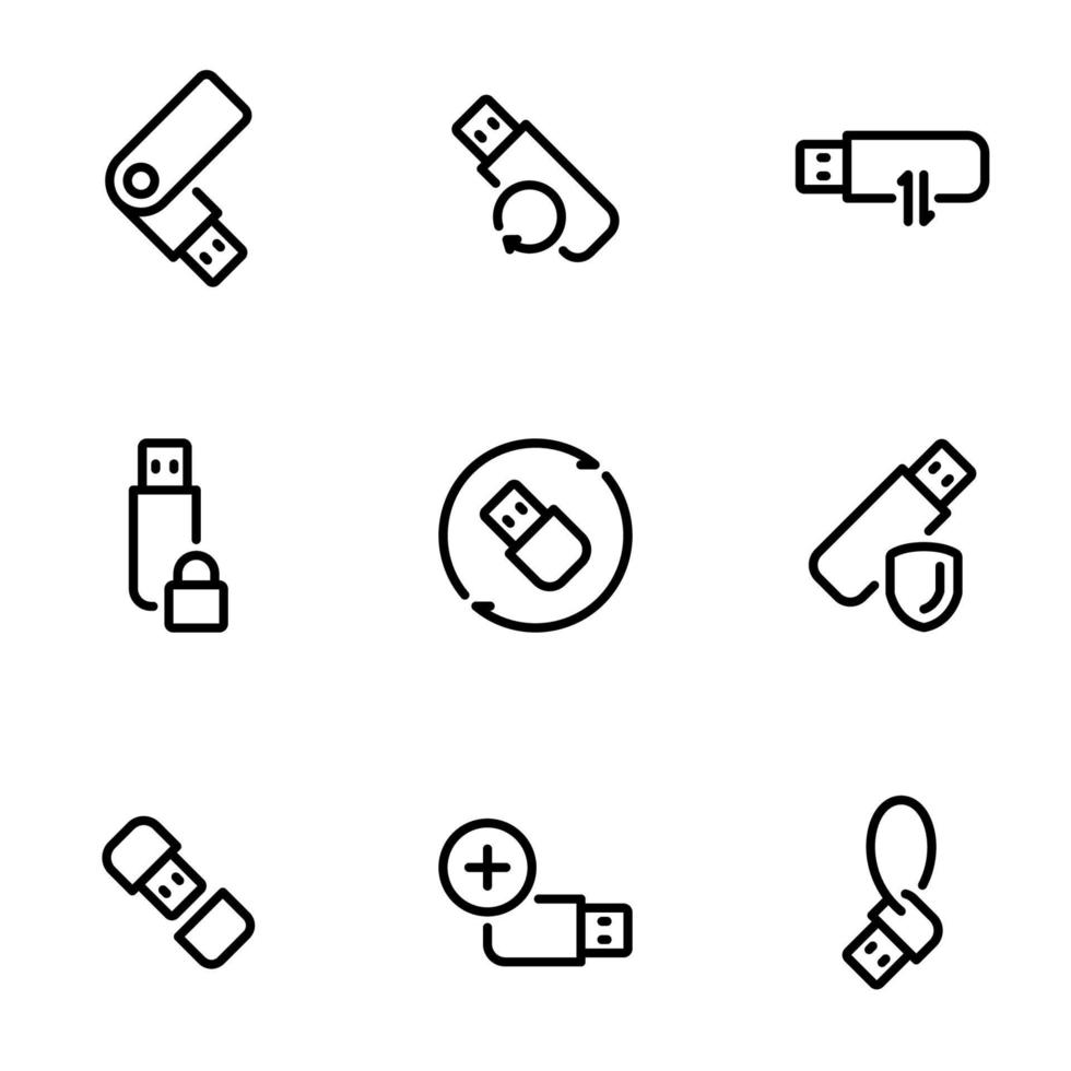 conjunto de iconos vectoriales negros, aislados en fondo blanco, en el tema usb vector