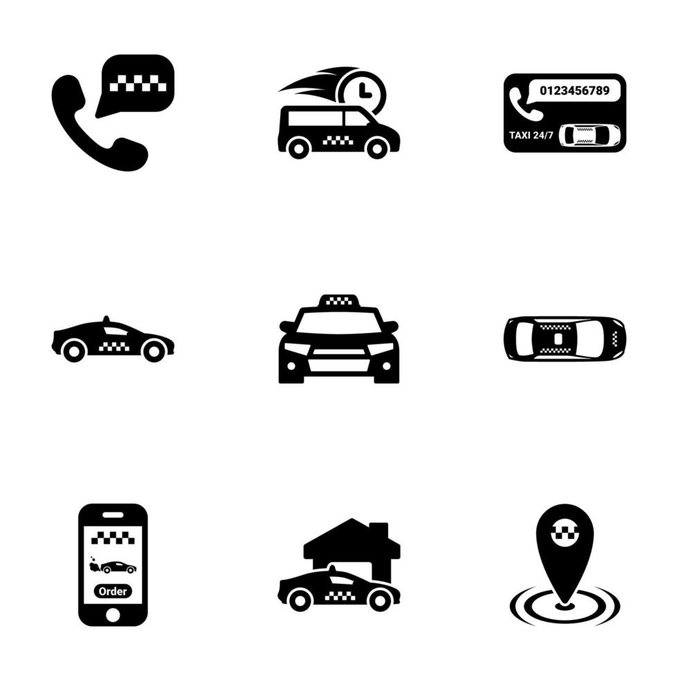 conjunto de iconos negros aislados en fondo blanco, en taxi temático vector