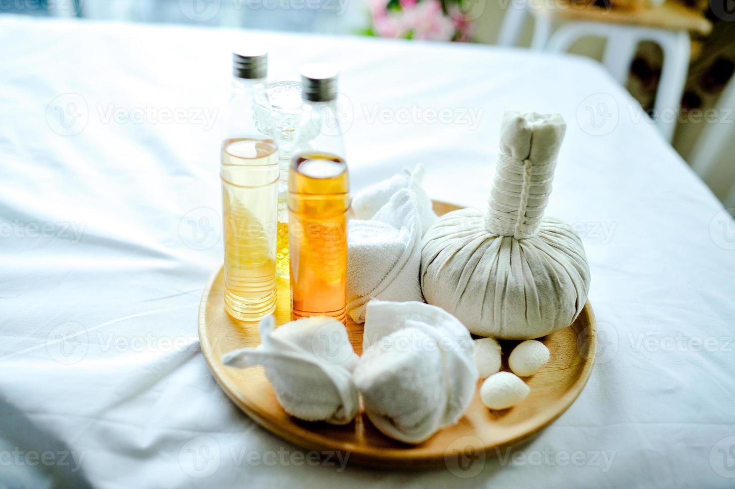 A beautiful spa element on a white fabric floor called a couch. Health Spa Equipment photo