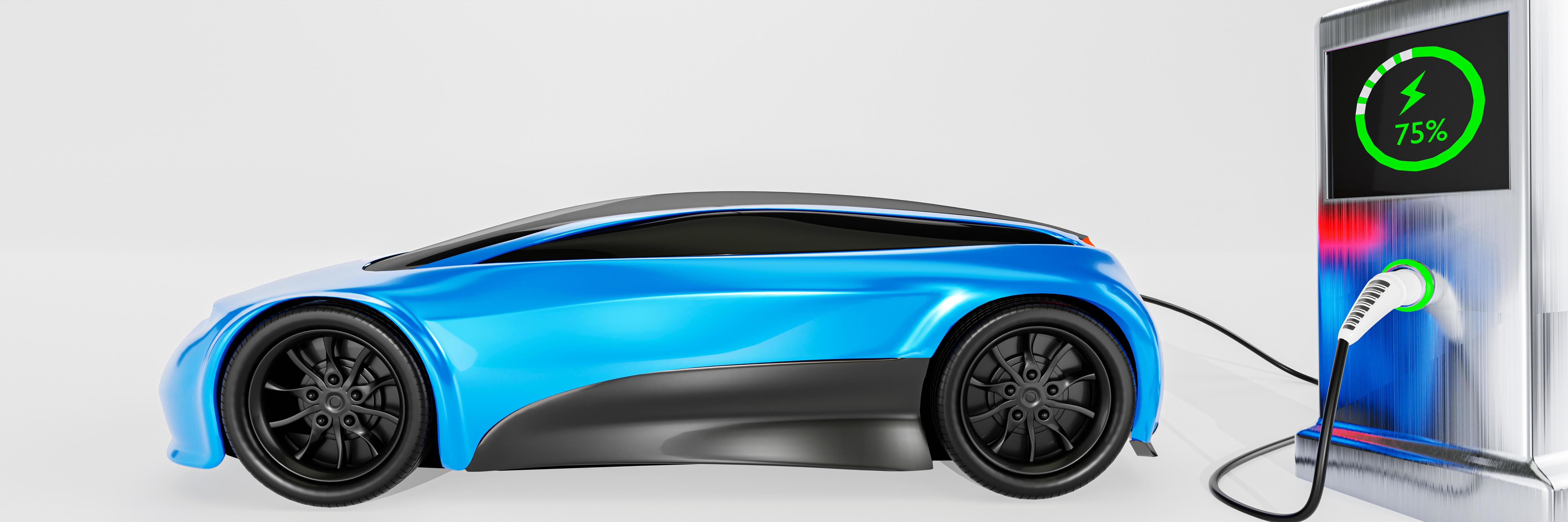 Electric vehicle EV charger station. model of the future that uses an