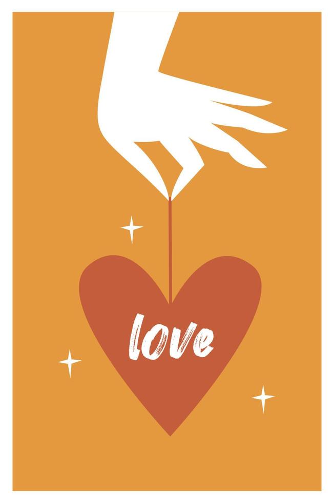 Minimalist Valentine's Day card in boho style. Flat vector illustration