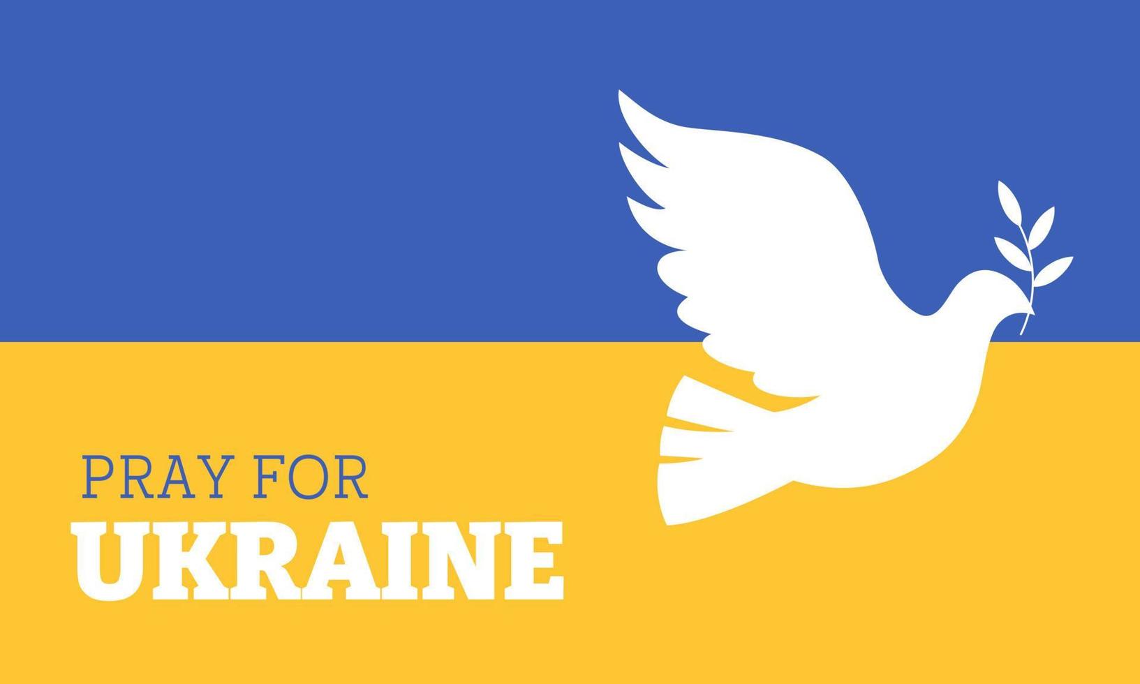 Oren por los antecedentes de Ucrania. paloma blanca con una rama de olivo en el fondo de la bandera de ucrania. ilustración plana vectorial. vector