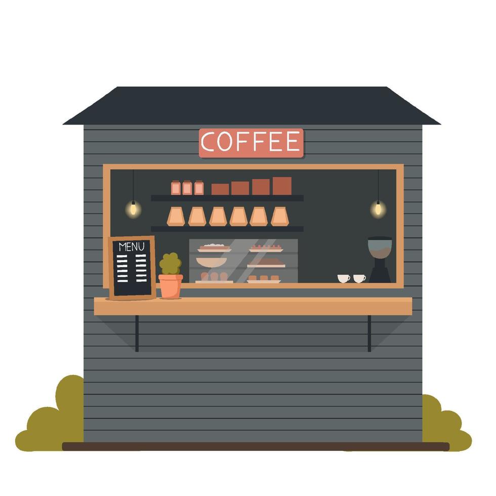 Coffee shop on the street. Flat vector illustration on a white isolated background