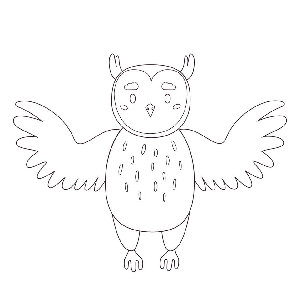 Cute cartoon owl for coloring book. Vector linear illustration for children on a white background.