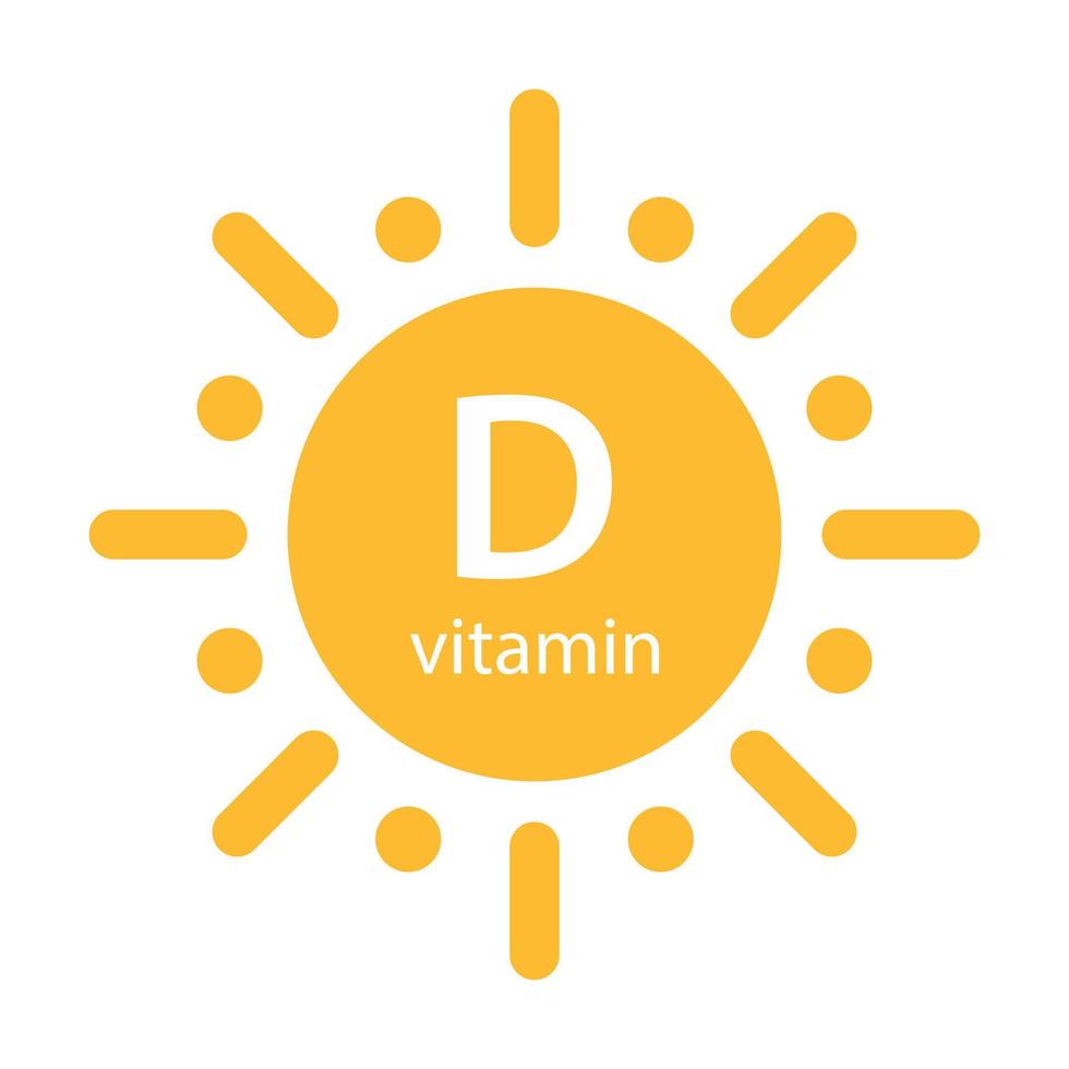 texto de vitamina d con icono solar belleza vectorial, farmacia, concepto de cuidado de la piel nutricional para diseño gráfico, logotipo, sitio web, redes sociales, aplicación móvil, ilustración de interfaz de usuario vector