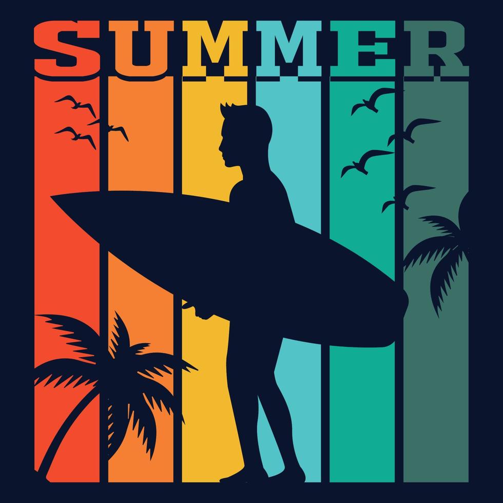 diseño de camisetas de verano, horario de verano para surfear, ilustración vectorial vector