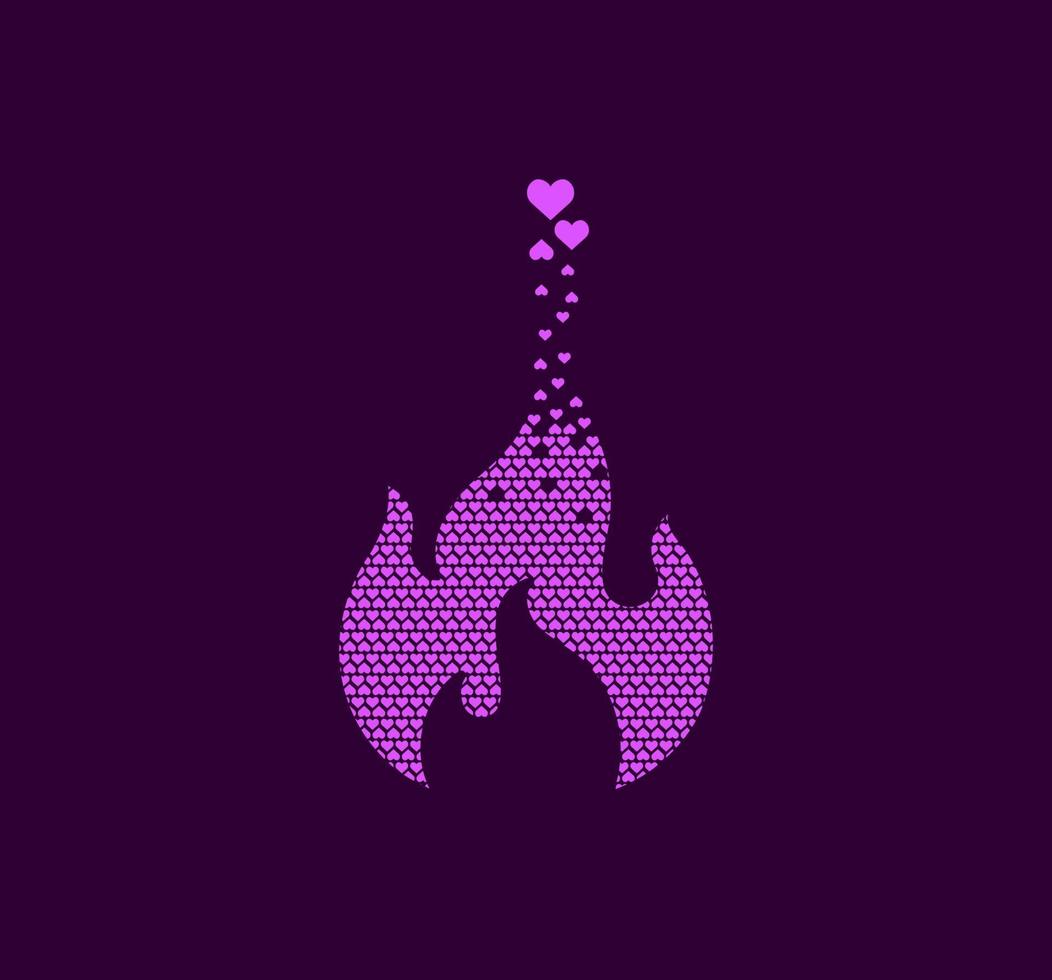 Heart fire points pixel logo. Fire, romantic and heart symbols. Heart sign pixel up. Hearts are filled with a sign of interest. Complementary and integrative pixel movement. vector