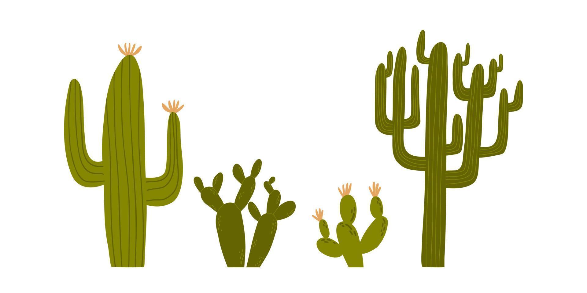 ambientado con cactus en estilo plano dibujado a mano. salvaje oeste, desierto, plantas. ilustración vectorial aislado sobre fondo blanco vector