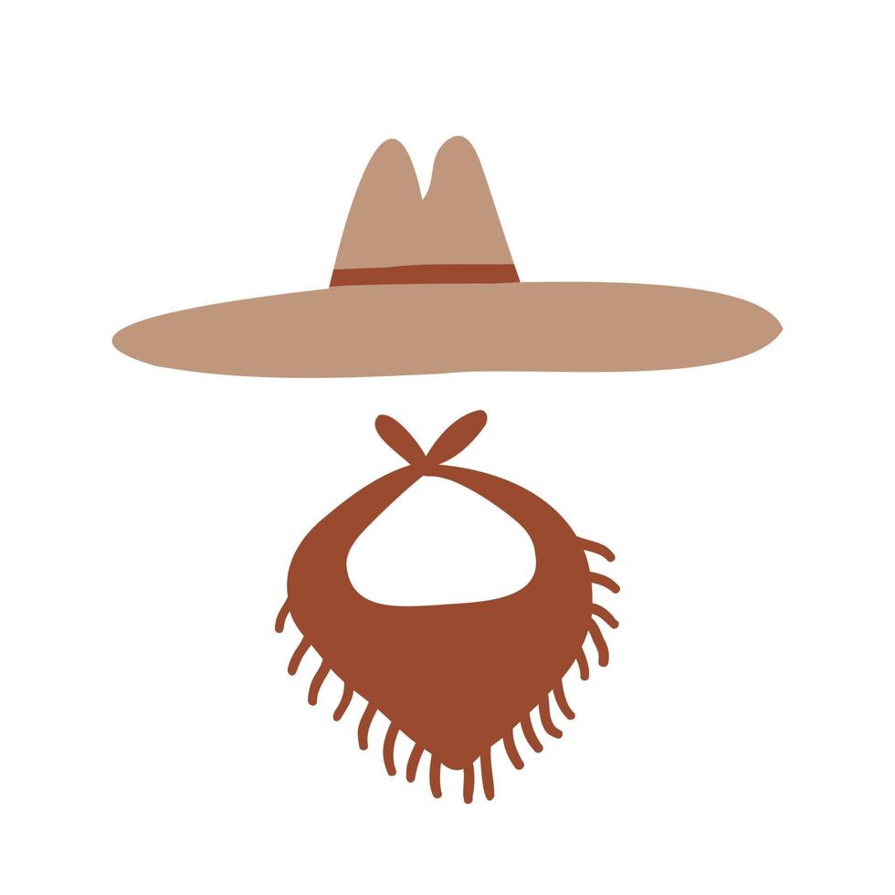 cowboy hat and scarf. flat hand drawn vector illustration