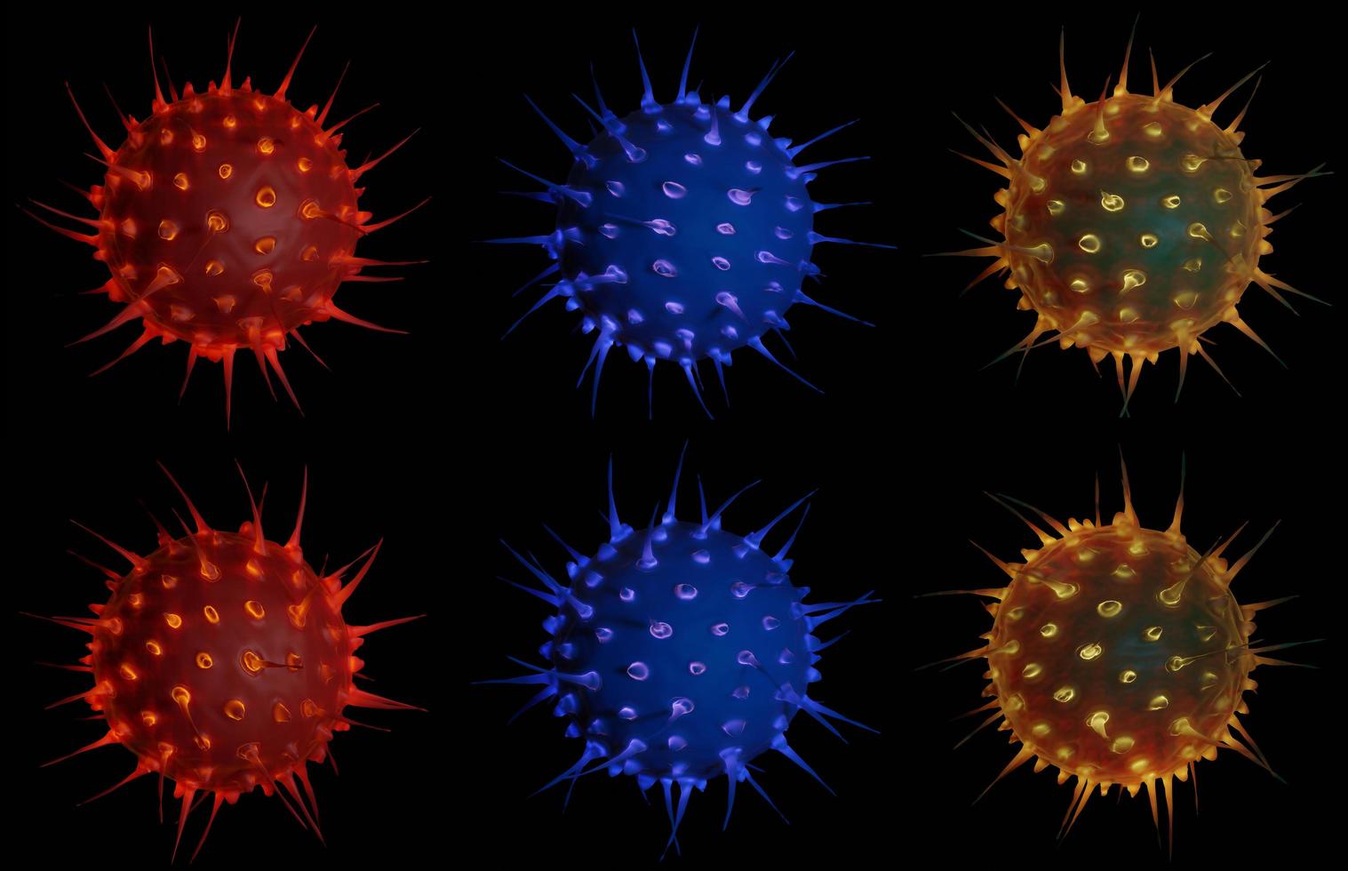 Set of  multicolor Abstract bacteria or virus cell in spherical shape with long antennas. New official name for Coronavirus disease named COVID-19 - 3D Rendering. photo