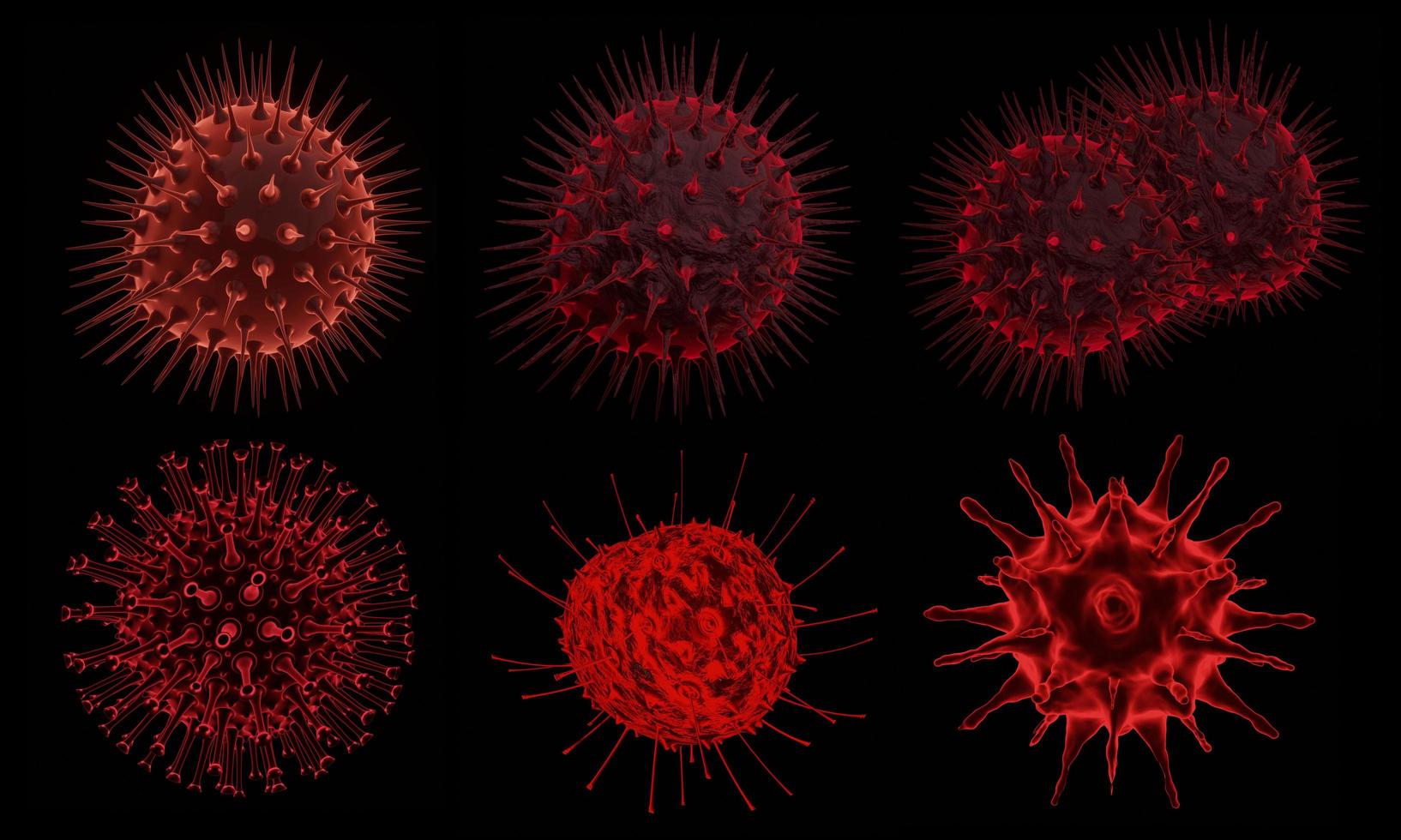 conjunto de bacterias abstractas o células de virus en forma esférica con antenas largas. coronavirus de wuhan, concepto de crisis de china. concepto de pandemia o infección por virus - representación 3d. foto