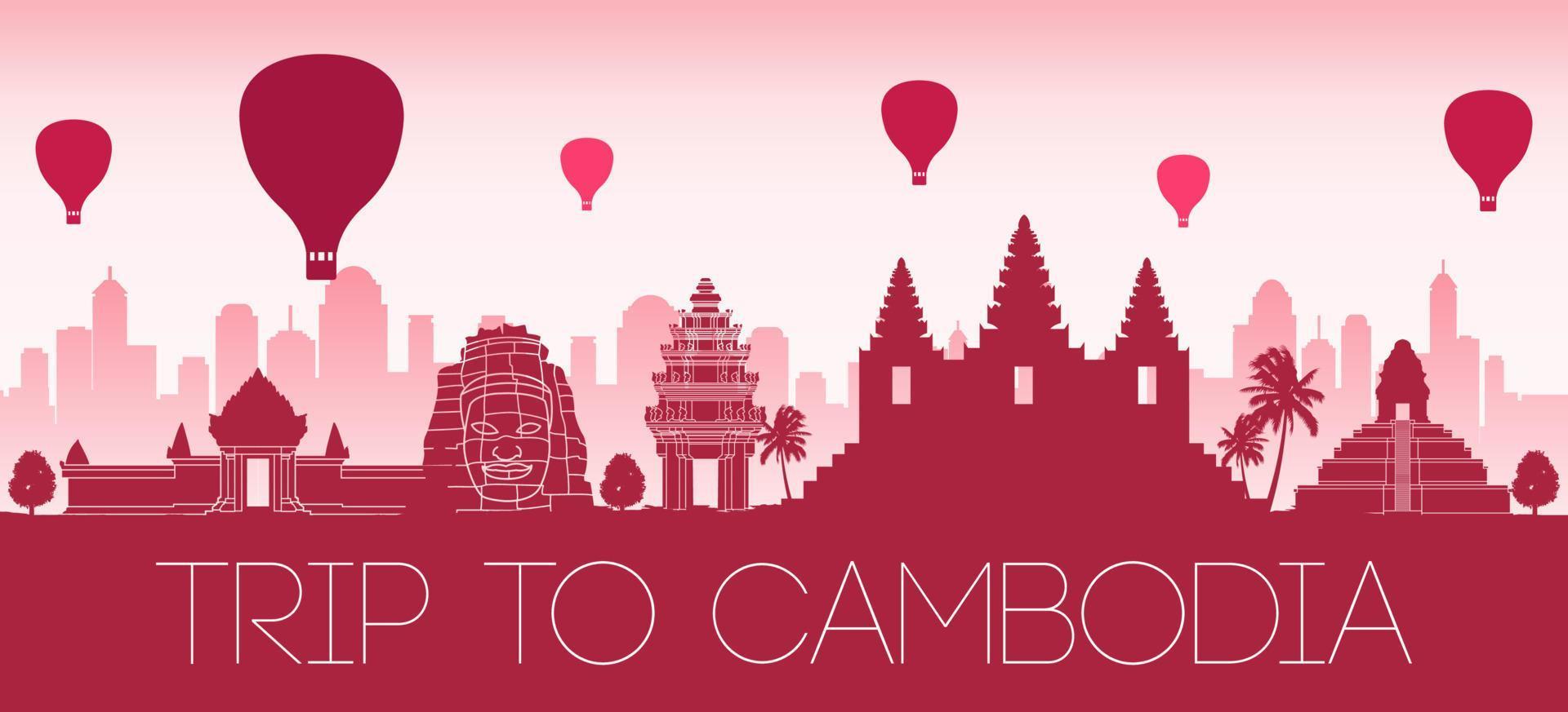 cambodia famous landmark silhouette style with text inside vector