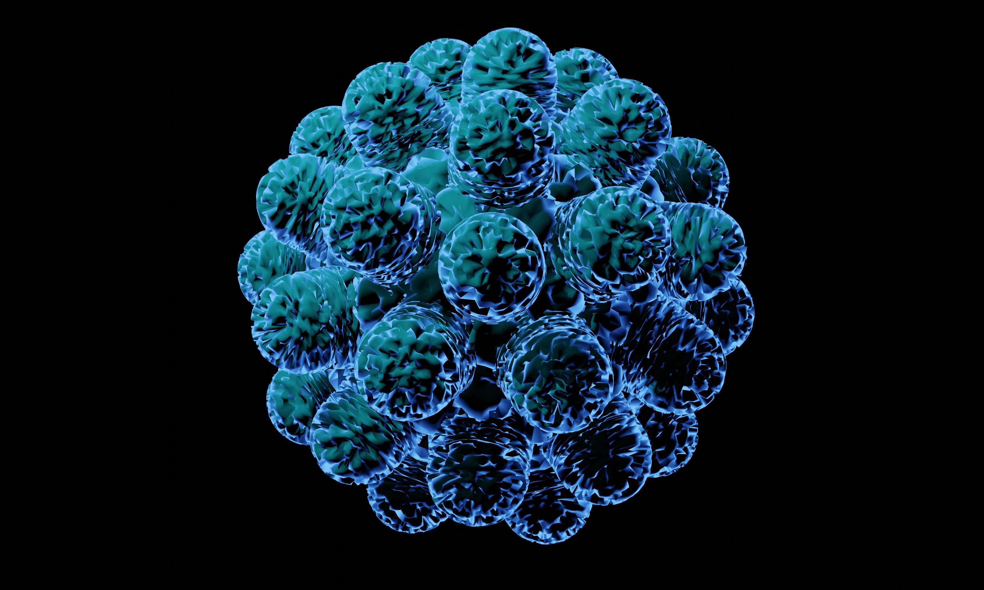 Abstract bacteria or virus cell in spherical shape with long antennas