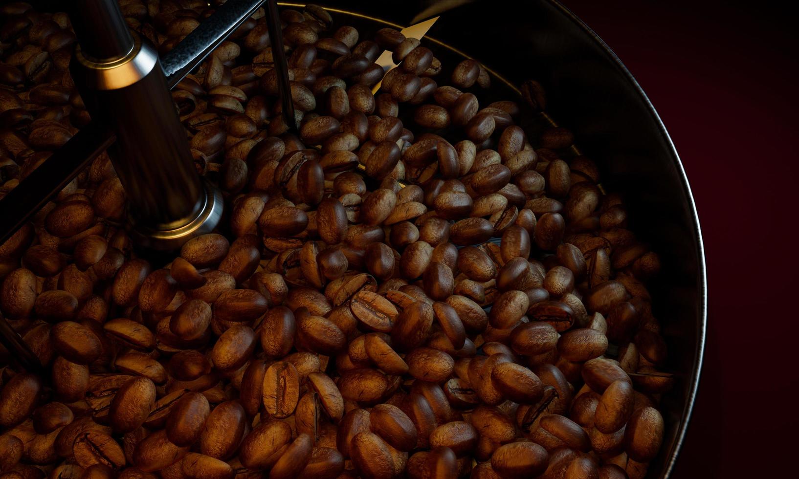 Fresh coffee beans on a roaster oven. To dry or roast coffee beans. Before being ground into powder To make fresh coffee. 3D Rendering photo