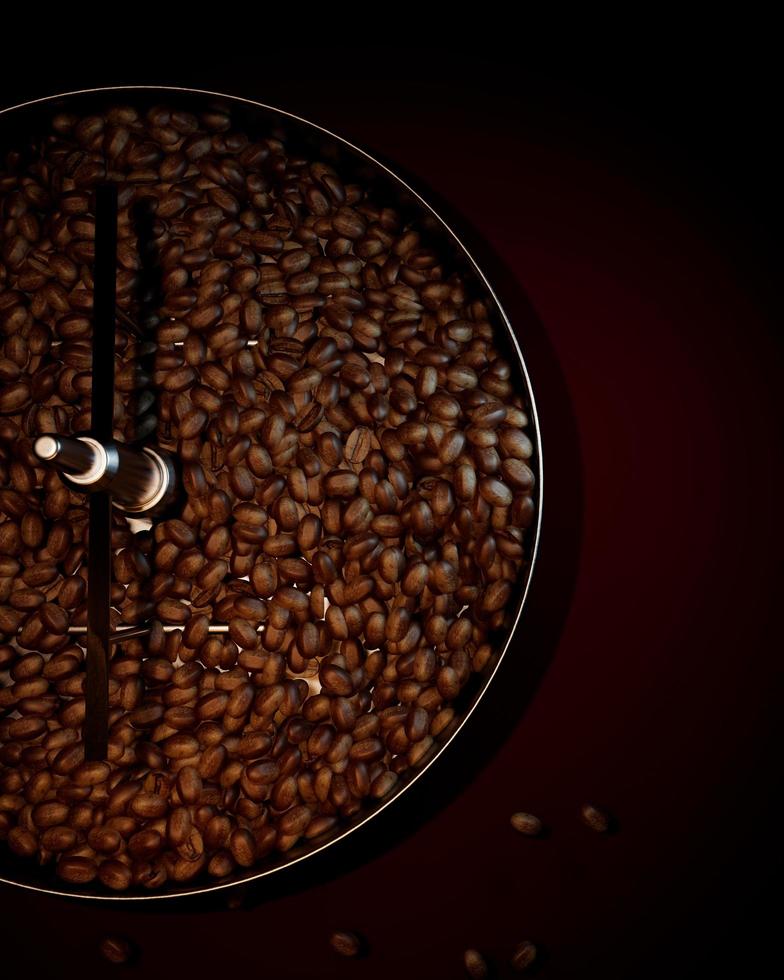 Fresh coffee beans on a roaster oven. To dry or roast coffee beans. Before being ground into powder To make fresh coffee. 3D Rendering photo