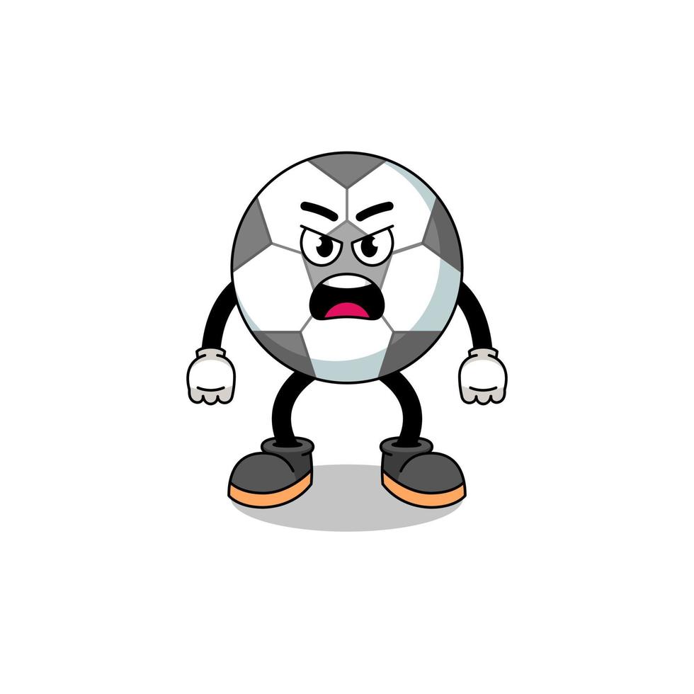 soccer ball cartoon illustration with angry expression vector