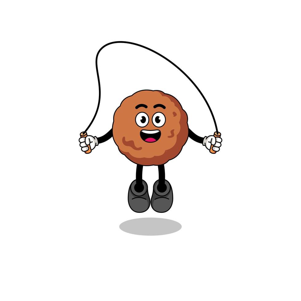 meatball mascot cartoon is playing skipping rope vector