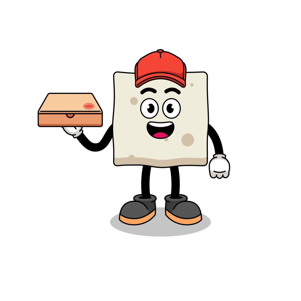 ilustración de tofu como repartidor de pizza vector