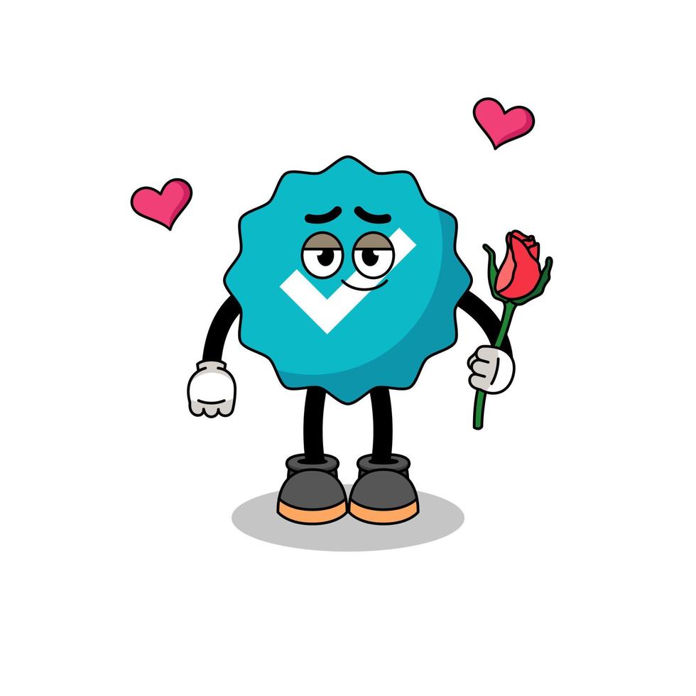 verified sign mascot falling in love vector