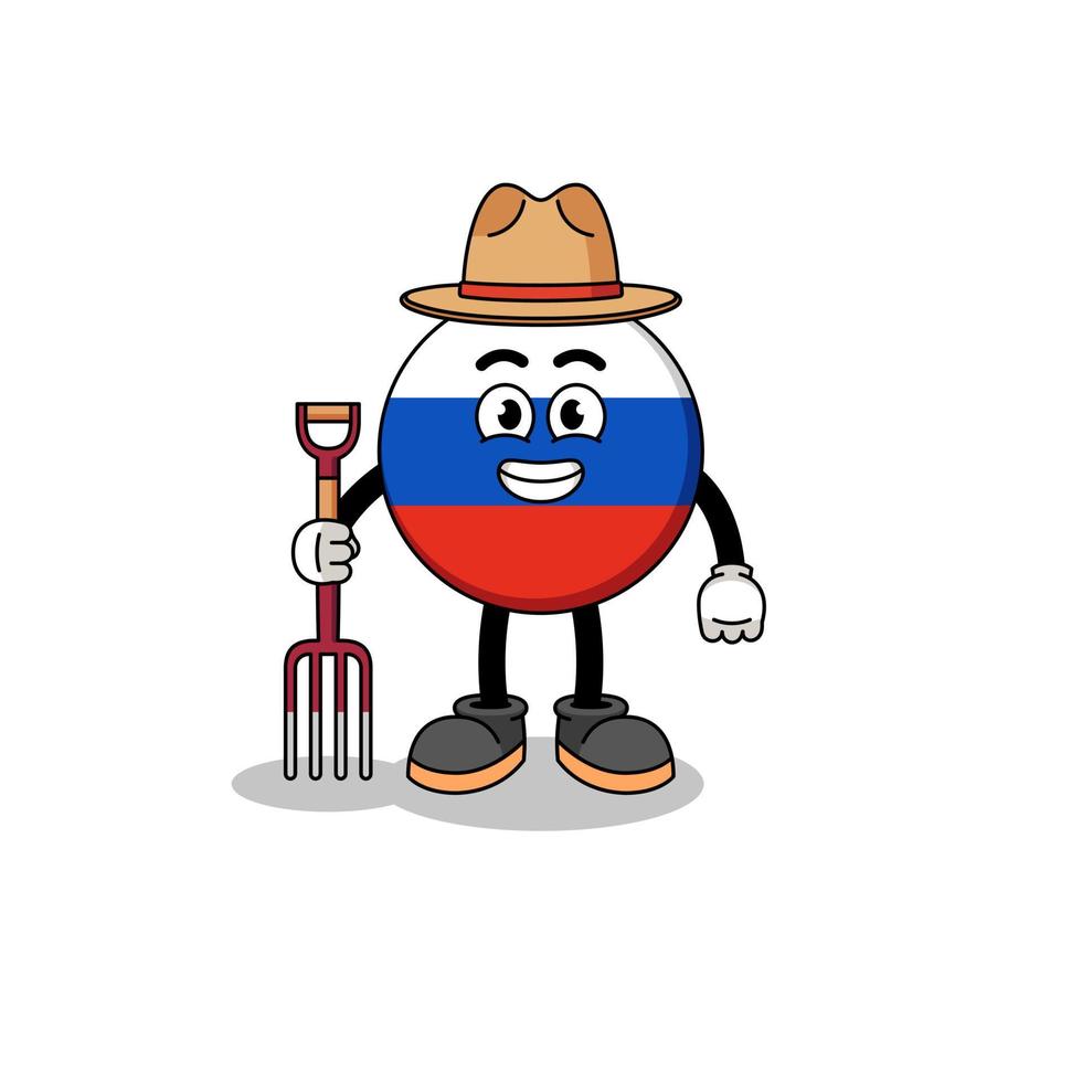 caricatura, mascota, de, rusia, bandera, granjero vector