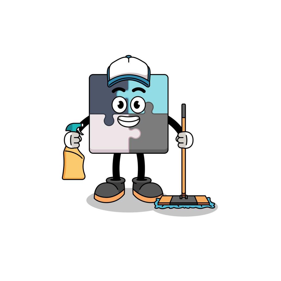 Character mascot of jigsaw puzzle as a cleaning services vector