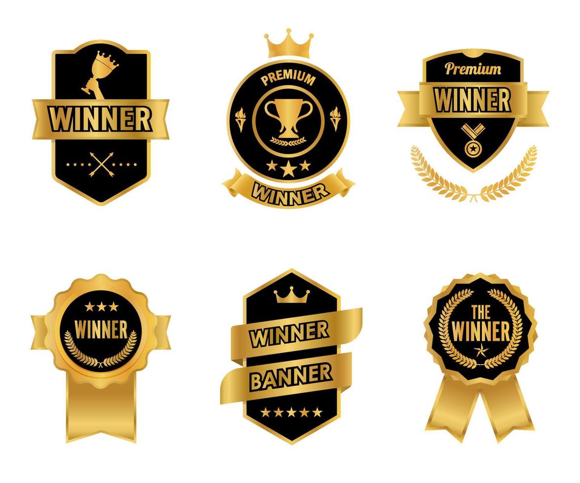 Elegant premium winner golden and black labels. Banners element vintage design. Vector illustration