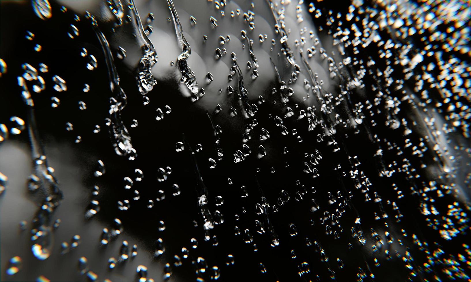 Water droplets on the glass. Rainy days, water droplets enter the glass and reflections of clouds, the characteristics of bokeh. 3D Rendering photo