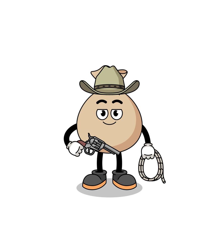 mascota de personaje de saco de dinero como vaquero vector