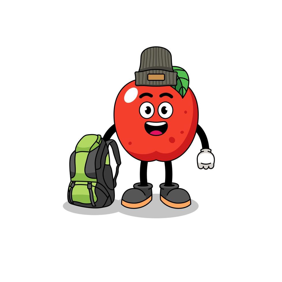 Illustration of apple mascot as a hiker vector