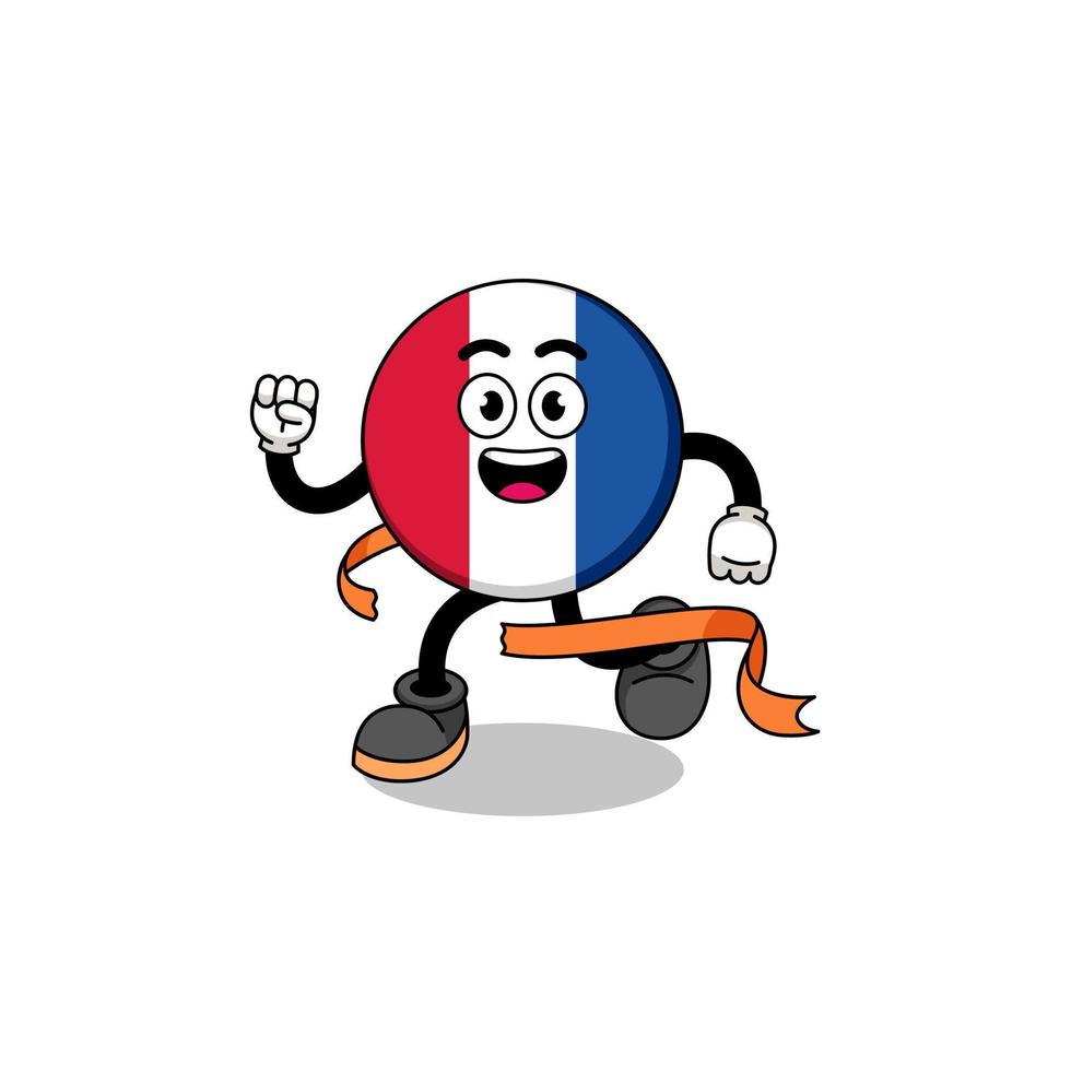 caricatura de mascota de la bandera de francia corriendo en la línea de meta vector