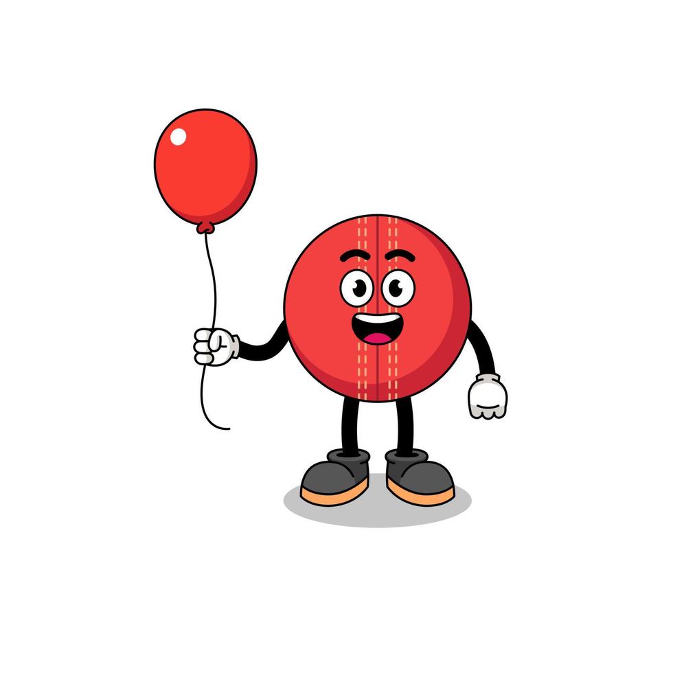 Cartoon of cricket ball holding a balloon vector