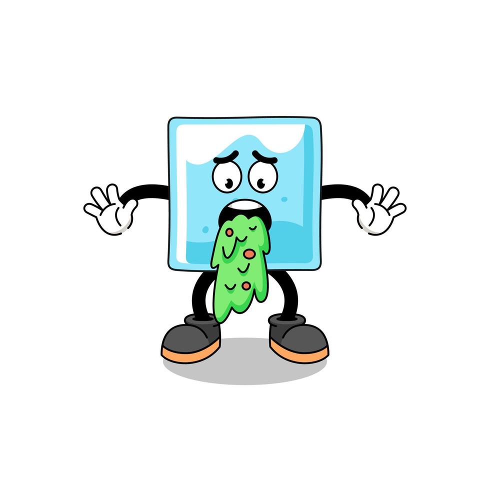 ice block mascot cartoon vomiting vector