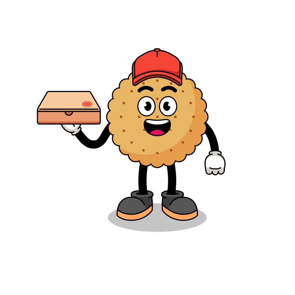 biscuit round illustration as a pizza deliveryman vector