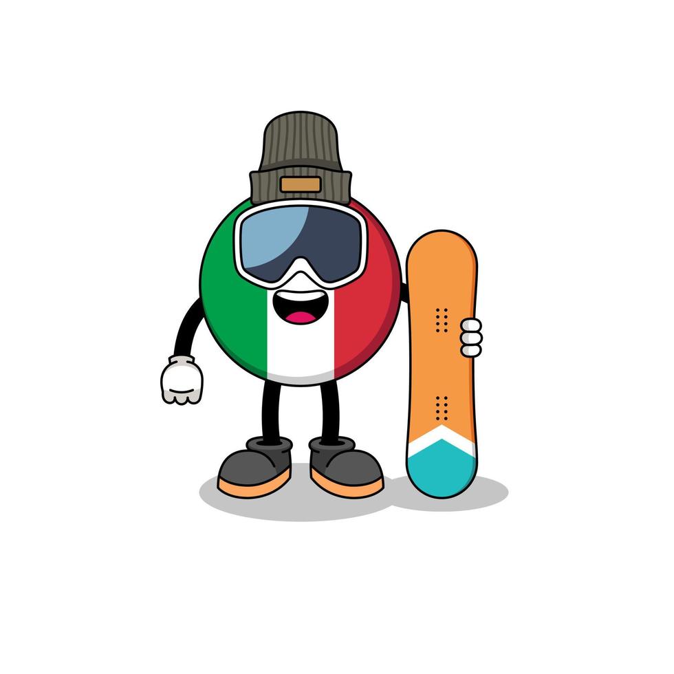 caricatura de la mascota del jugador de snowboard de la bandera de italia vector