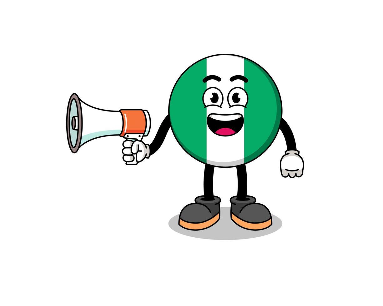 nigeria flag cartoon illustration holding megaphone vector