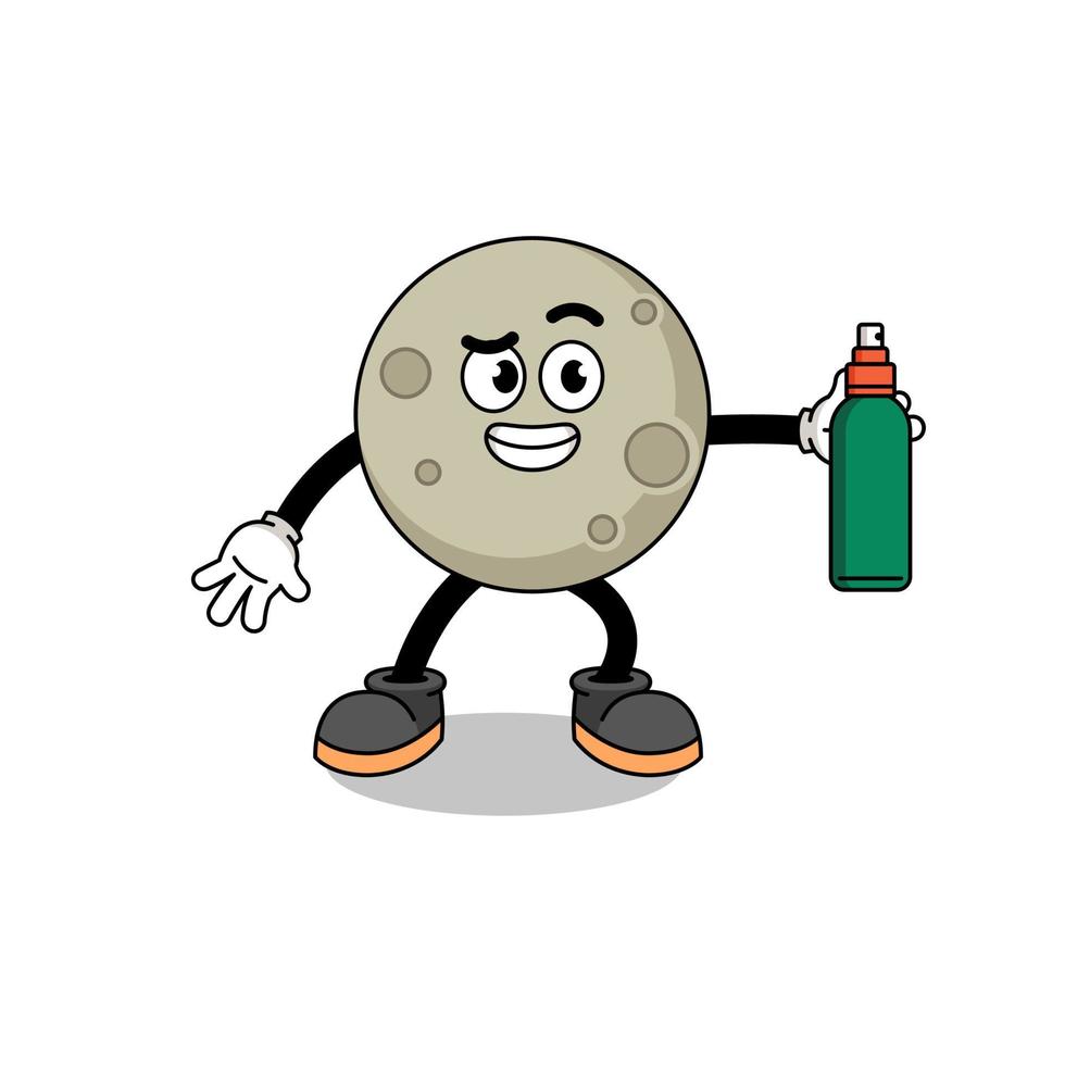 moon illustration cartoon holding mosquito repellent vector