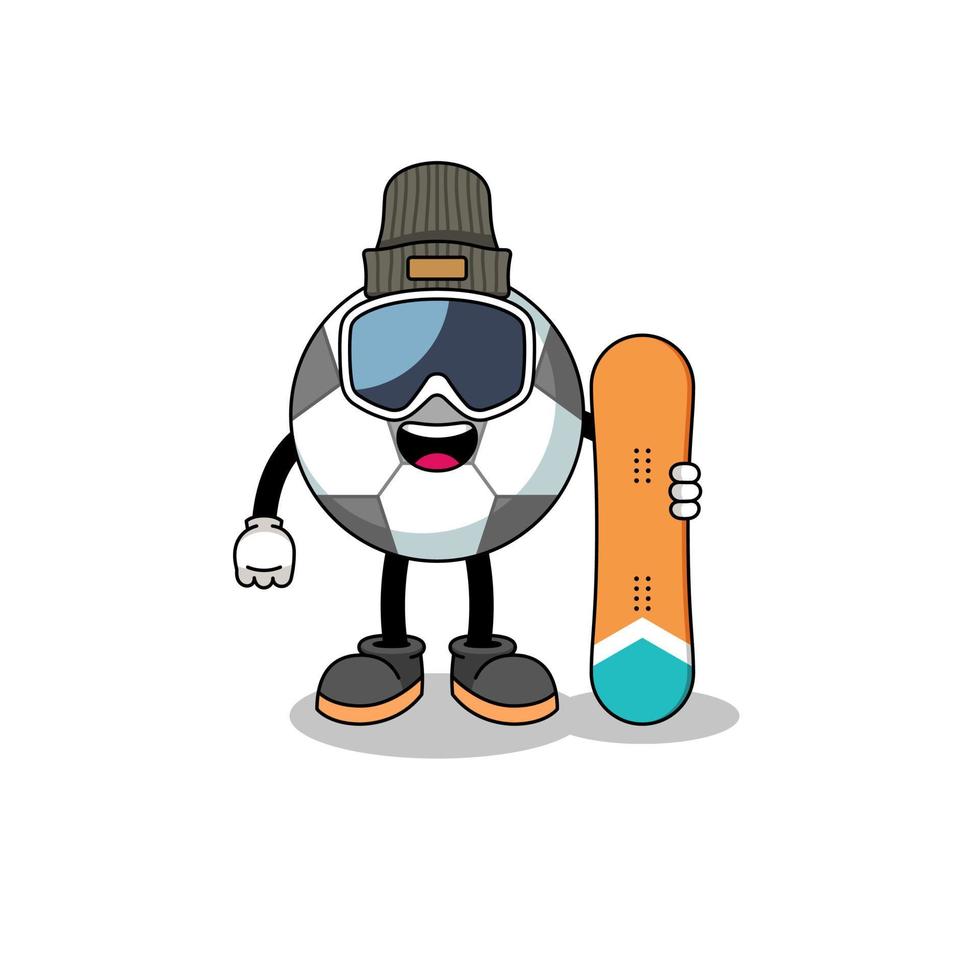 Mascot cartoon of soccer ball snowboard player vector