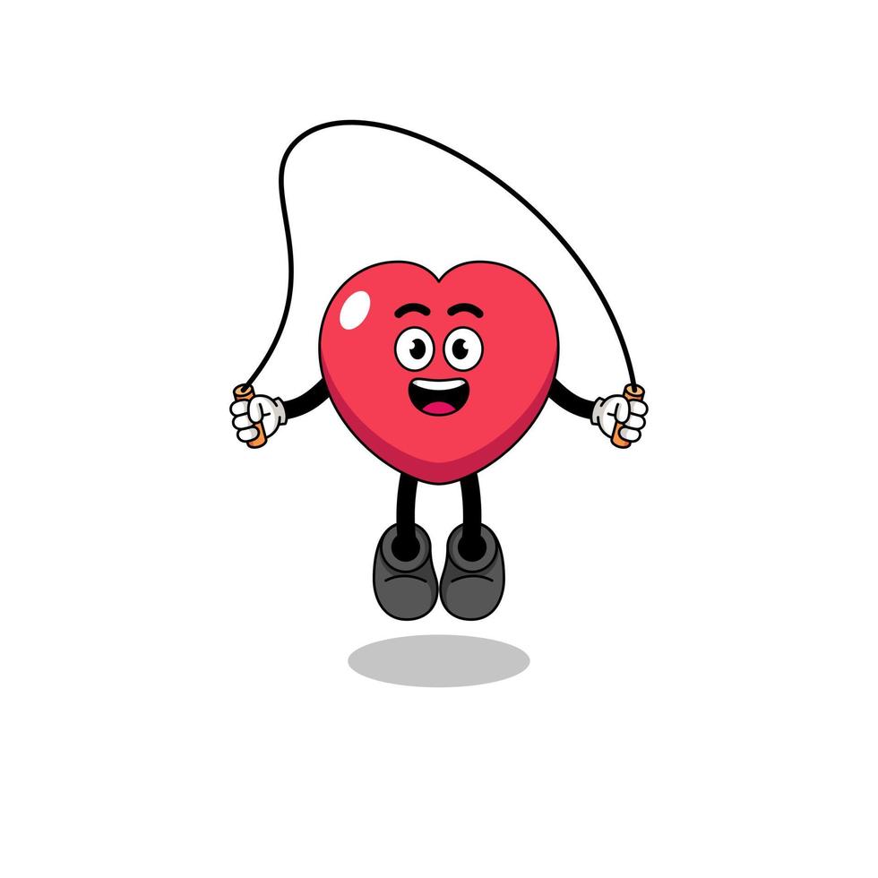 love mascot cartoon is playing skipping rope vector